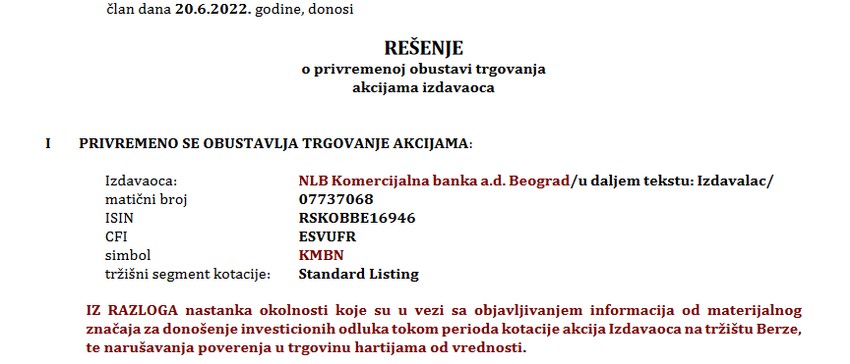 Rešenje Beogradske berze