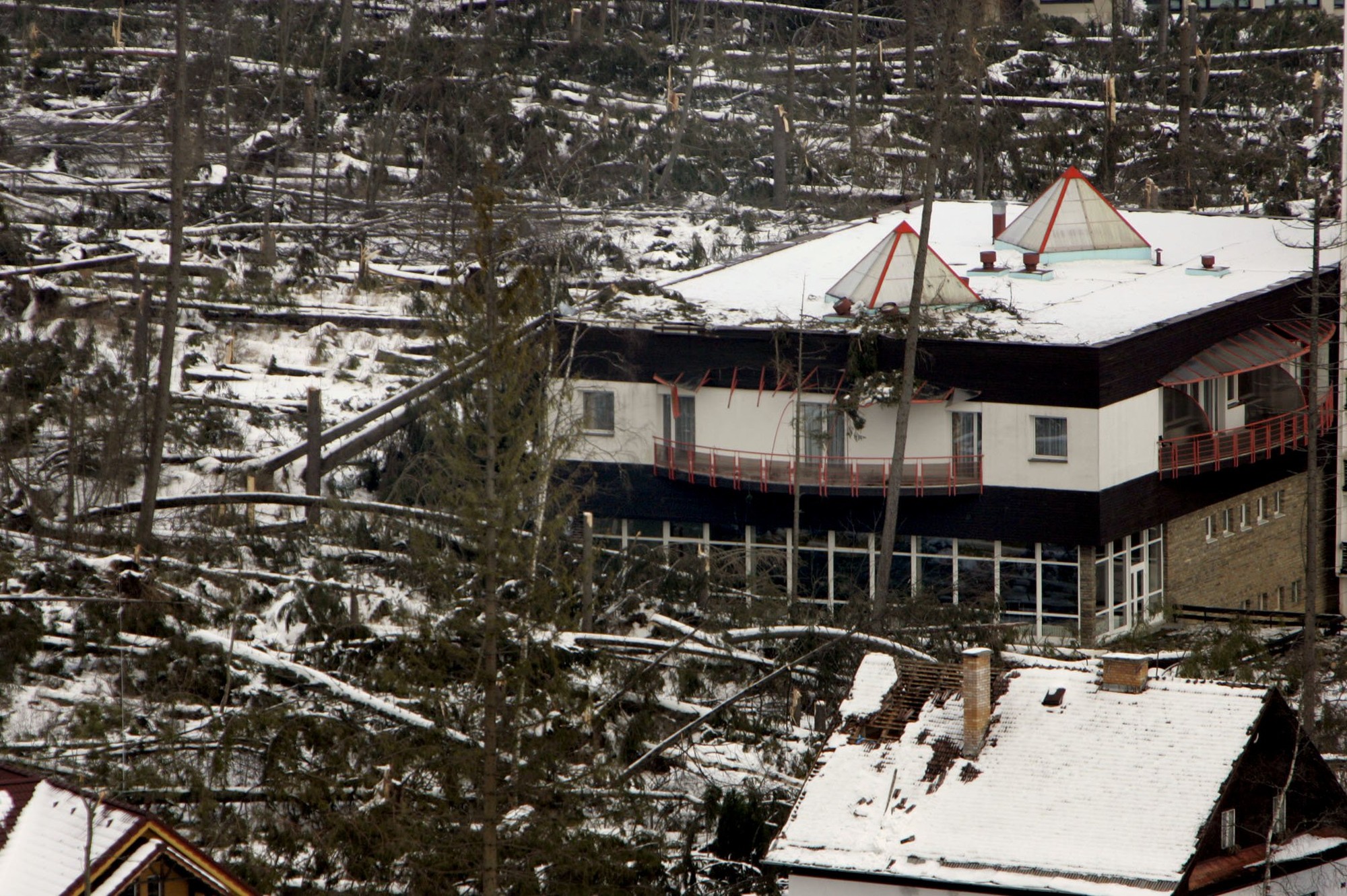 Na snímke z 28. novembra 2004 sú škody spôsobené víchricou v Tatrách.
