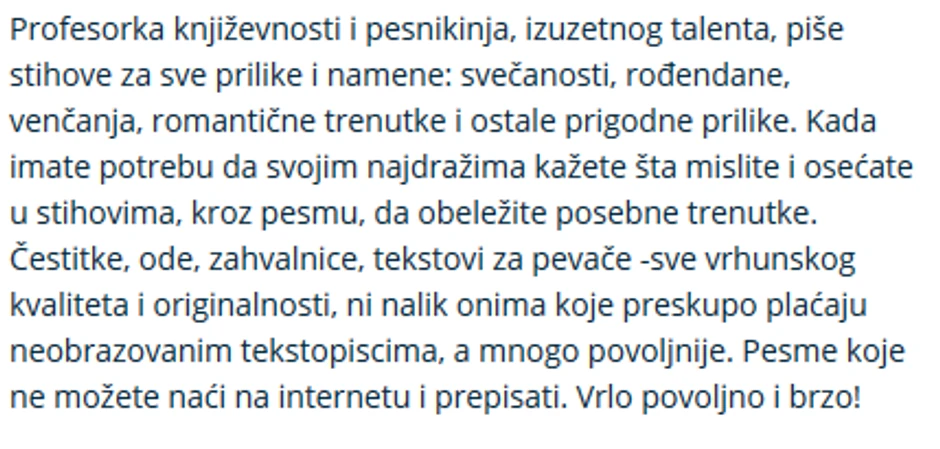 Oglas za pisanje stihova