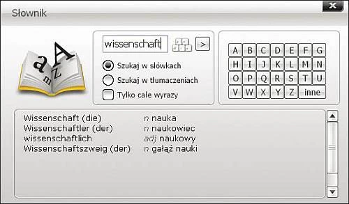 Pewnym minusem słownika jest fakt, że nie jest on dostępny bezpośrednio z poziomu Profesora Klausa, tylko musimy go uruchomić jako osobny proces w systemie