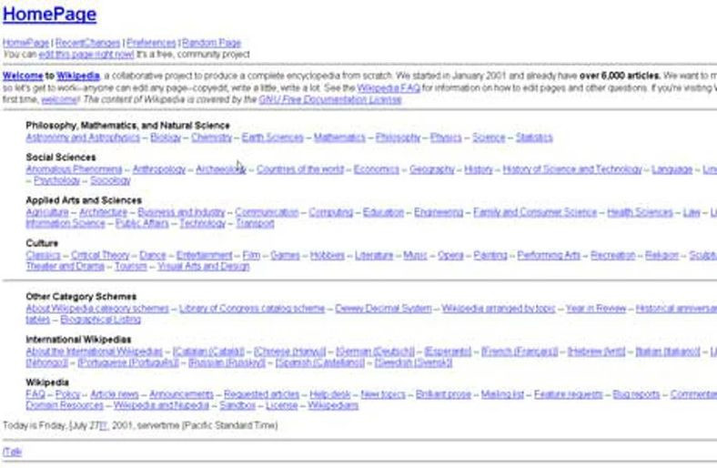 Znane strony dawniej i dziś - Wikipedia z 2001 roku