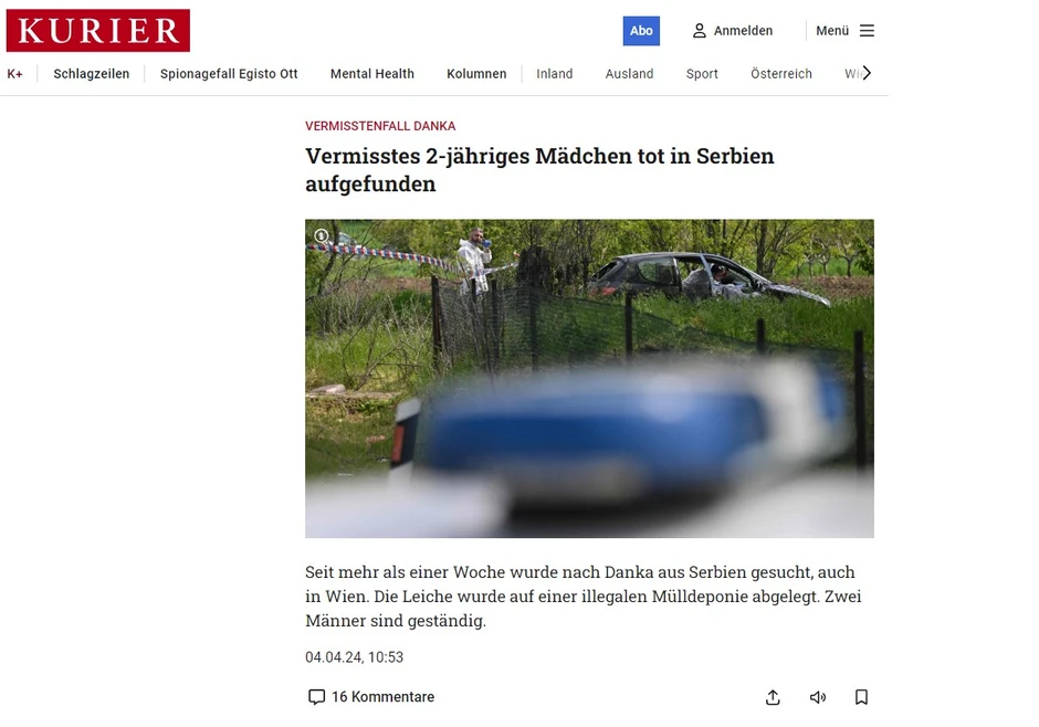 Kurier.at o ubistvu Danke Ilić