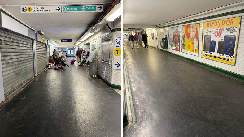 Puste korytarze metra w centrum Paryża