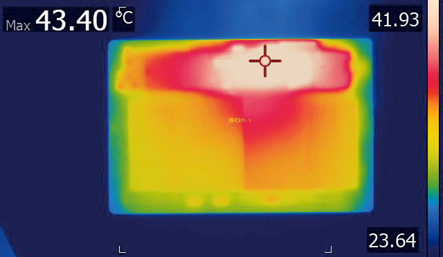 Gorący temat: Sony Xperia Z4 z temperaturą 43 stopnie generuje zbyt wiele ciepła - Komputer Świat ustalił to kamerą termowizyjną Flir T640.