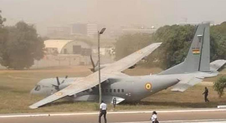 Military aircraft overruns apron at Ghana Air Force Base