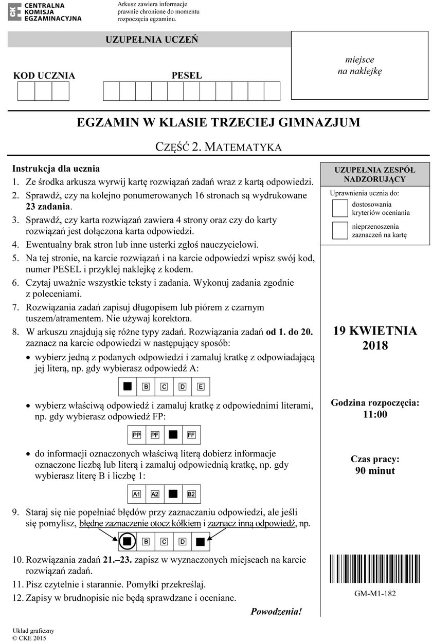 Egzamin Gimnazjalny 2018: Część matematyczno-przyrodnicza. Odpowiedzi i Arkusze CKE