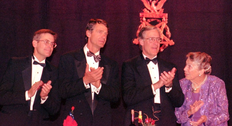 Jim Walton, John T. Walton, Rob Walton, and Helen Walton in 1997.Spencer Tirey/AP