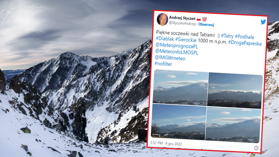 Tajemnicze chmury soczewkowe pojawiły się w Tatrach. Przypominać mogą ufo (screen: Twitter.com/StyczenAndrzej)