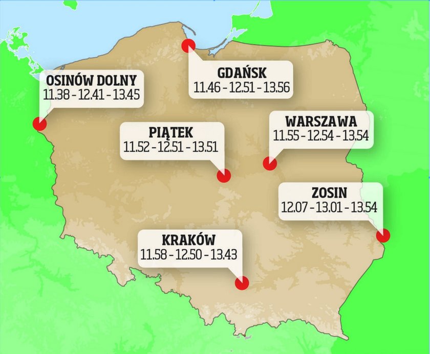 Zaćmienie słońca nad Polską - mapa