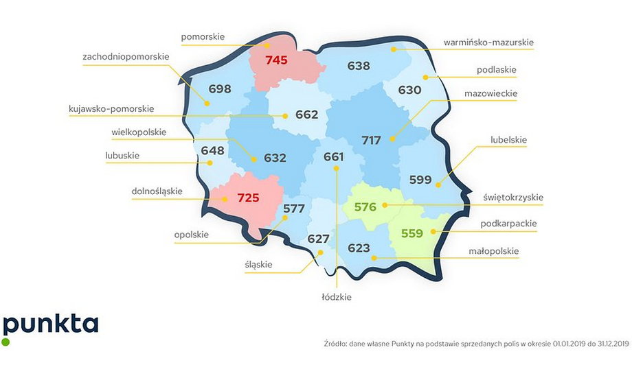 Raport o cenach OC w 2019 roku: podział na województwa