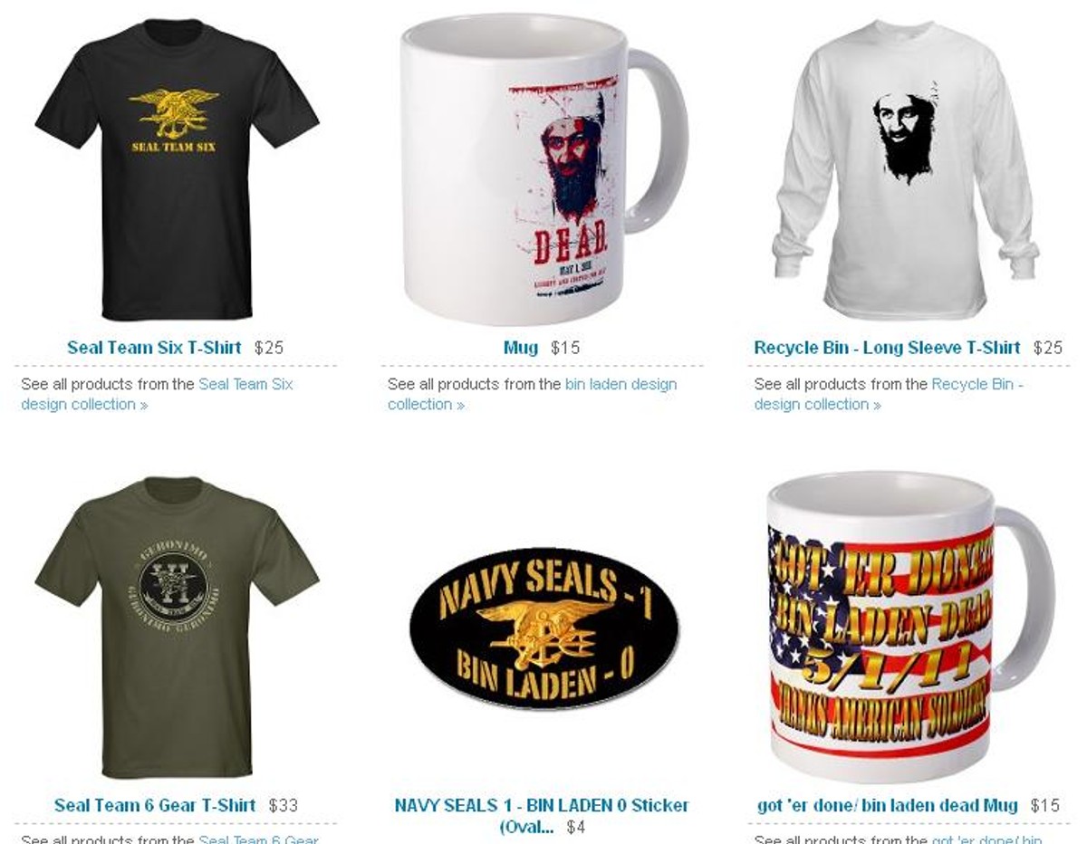 Gadżety nawiązujące do smierci Osamy bin Ladena oferowane przez sklep internetowy cafepress.com