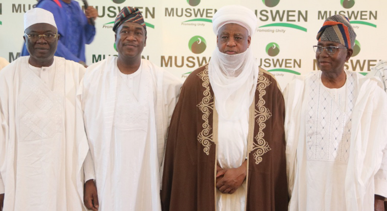 L-R: Representative of the Chairman MUSWEN, Alhaji Abdulateef Lawal, Lagos Deputy Gov. Dr Obafemi Hamzat, Sultan of Sokoto, His Eminence, Alhaji Muhammad Sa’ad Abubakar III and President, MUSWEN, Alhaji Rasaki Oladejo