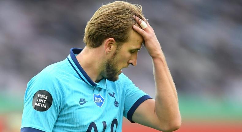 Tottenham striker Harry Kane reacts after having a goal disallowed by VAR