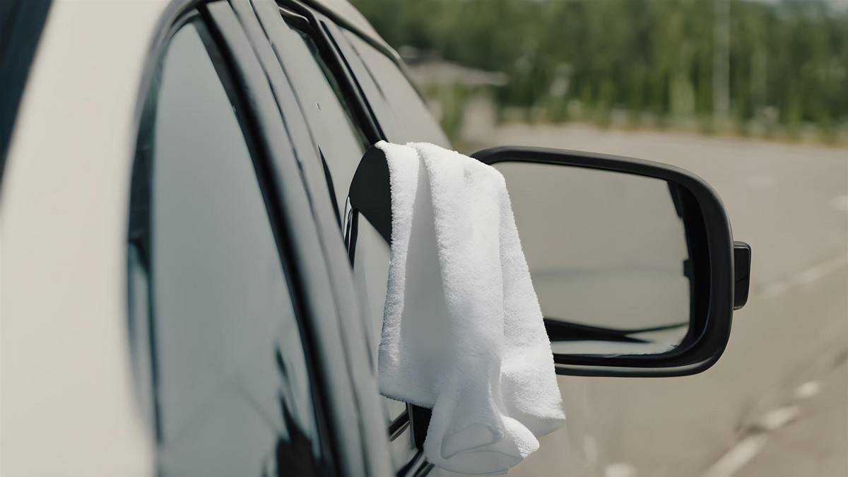 Biały ręcznik na lusterku samochodu. Co oznacza ten znak?