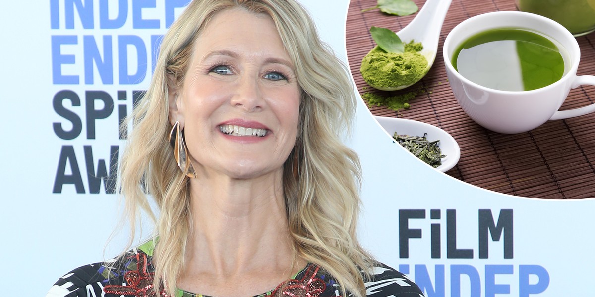 Laura Dern zachwyca się właściwościami matchy, czyli zielonej, sproszkowanej herbaty.