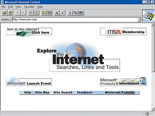 Internet Explorer 1.0! Przeglądarka zadebiutowała w 1995 roku jako część pakietu Plus! dla Windows 95.