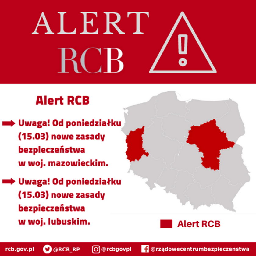 Alert RCB dla województw mazowieckiego i lubuskiego