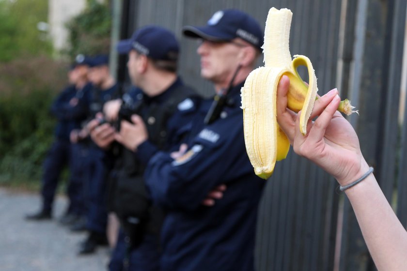 Protest pod Muzeum Narodowym. Tłumy warszawiaków zjadło banany