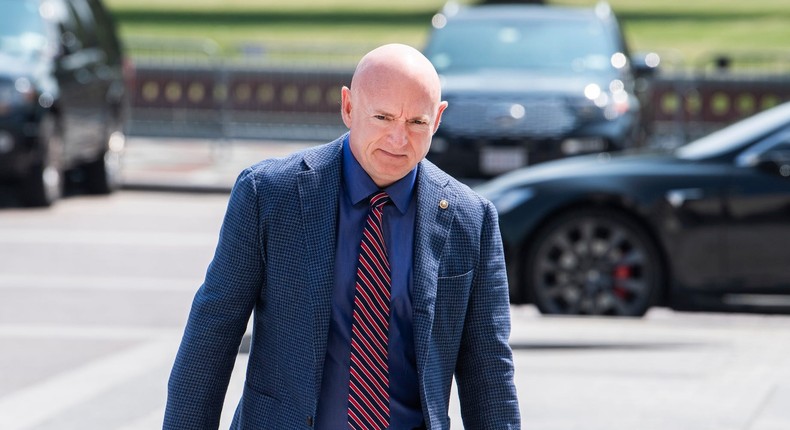 Democratic Sen. Mark Kelly of Arizona outside the Capitol on August 10, 2021.