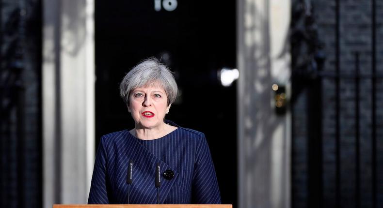 Britain's Prime Minister Theresa May calls for a general election as she speaks to the media outside 10 Downing Street, in central London, Britain April 18, 2017.