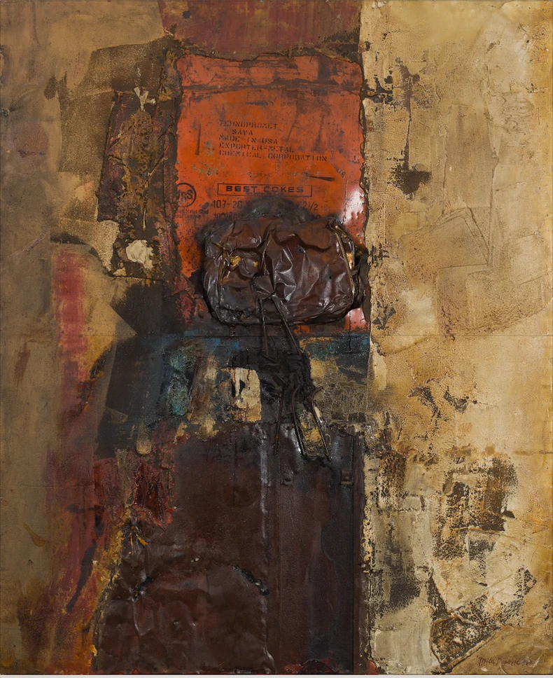 Mića Popović, PORUSENI MOSTOVI, 1964 godina, dim175 cm x140 cm, kombinovana tehnika, lim na dasci, zbirka NOVESKI