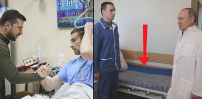 Putin i Zełenski odwiedzili rannych żołnierzy w szpitalu. Znajdź różnice! Trzy szczegóły budzą wielkie emocje?