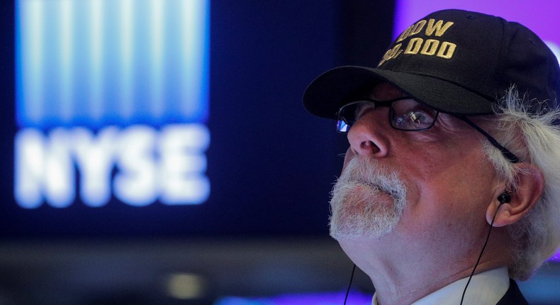 A trader works on the floor at the NYSE in New York
