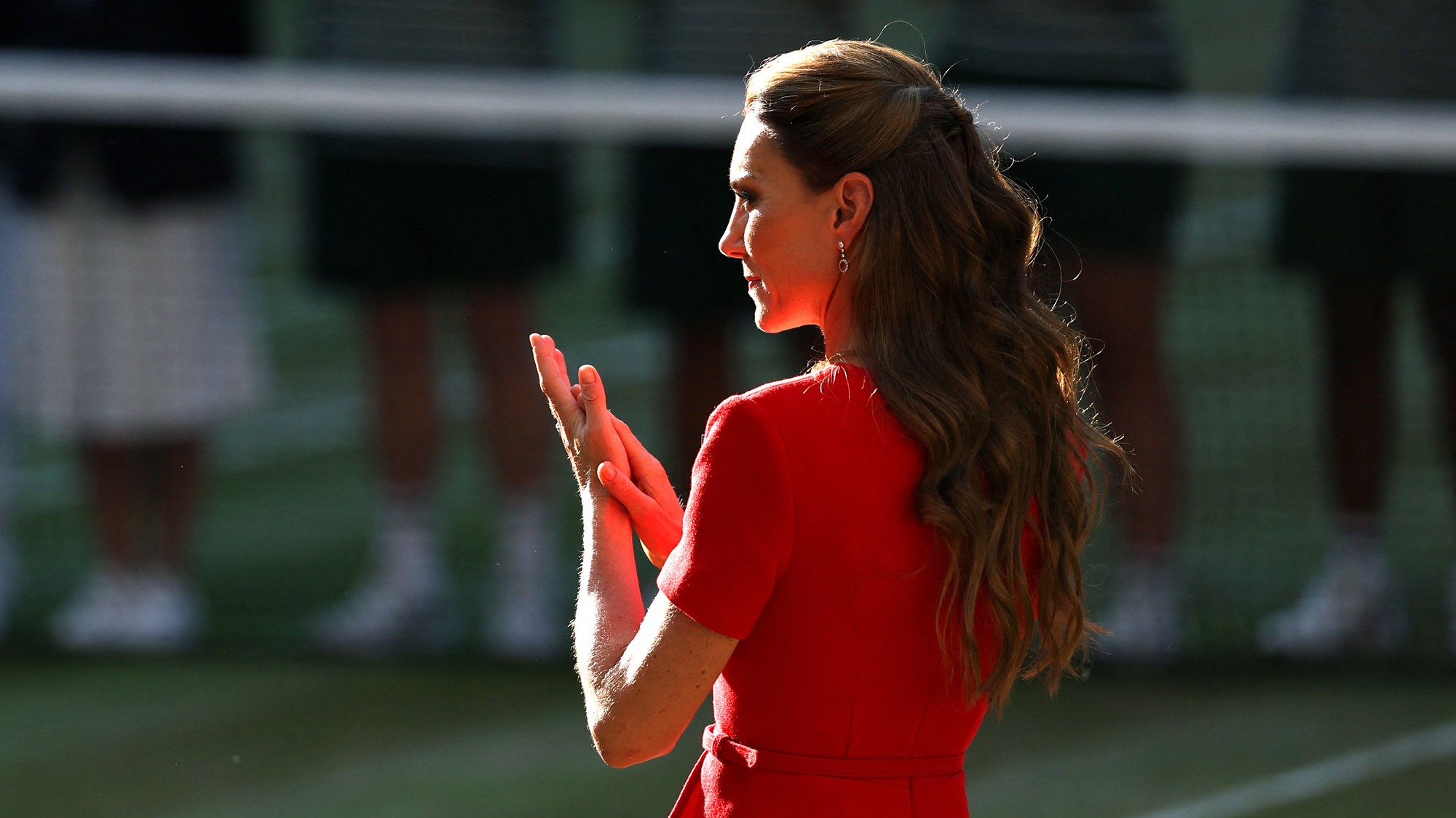 Princezná Kate na trinástom dni Wimbledonu, len krátko pred finálovým zápasom medzi Češkami Karolínou Muchovou a Lindou Noskovou, 11.júl 2026