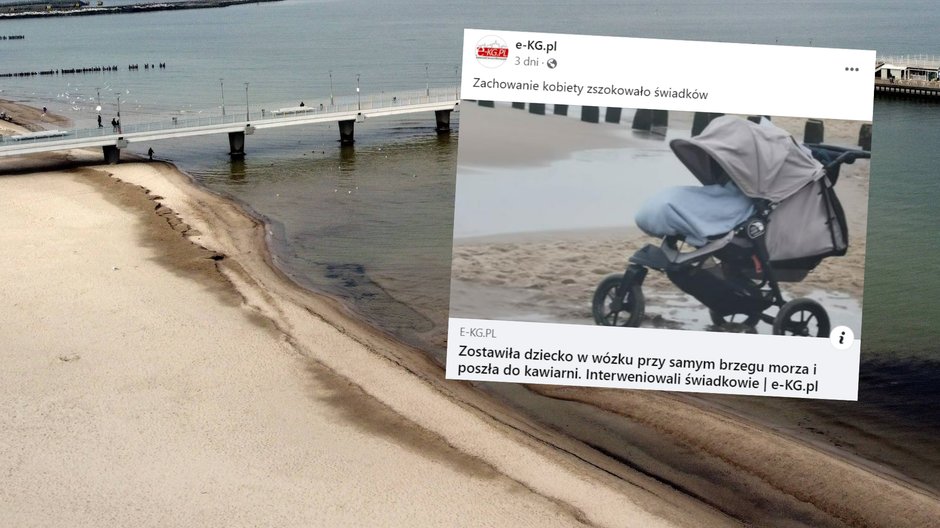 Zostawiła wózek na plaży i poszła na kawę (fot. screen: facebook.com/@eKGpl)