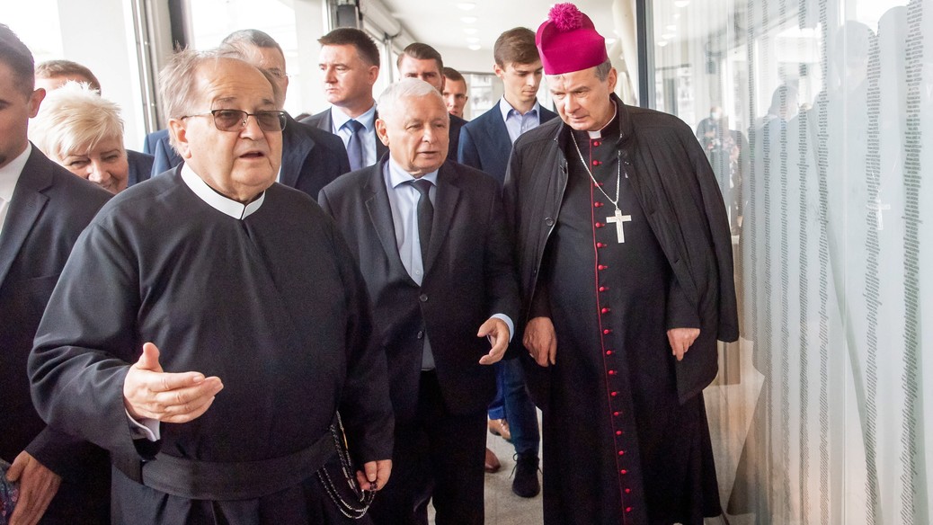 Jarosław Kaczyński, o. Tadeusz Rydzyk i bp Tadeusz Bronakowski