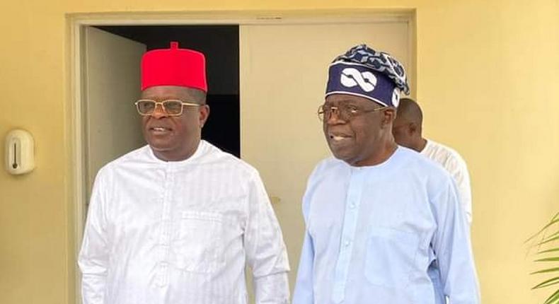 Governor Dave Umahi of Ebonyi State and Bola Tinubu. (Punch)