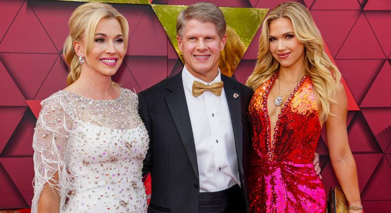 Tavia Shackles Hunt, Clark Hunt, and Gracie Hunt walk the red carpet at the Kansas City Chiefs ring ceremony in June 2023.Jason Hanna/Stringer/Getty Images