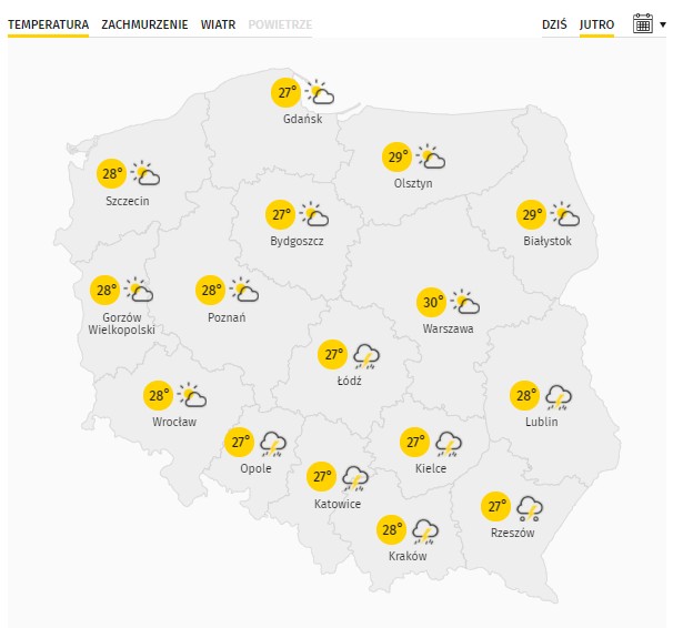 Przewidywana temperatura na poniedziałek 17 sierpnia