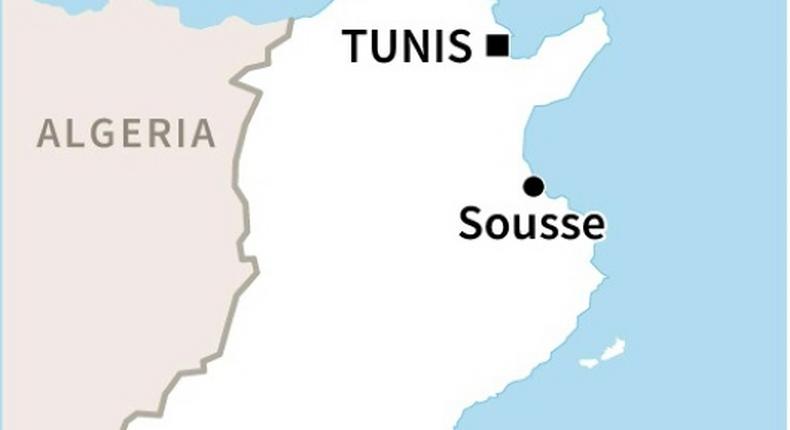 Map of Tunisia locating the coastal city of Sousee where a knife attack on Sunday killed a Tunisian National Guard officer and wounded another with three assailants also killed.