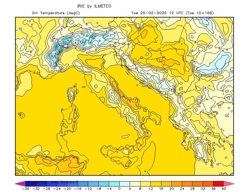 Mapa kretanja temperature za 25.02.