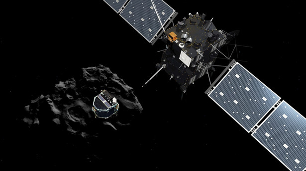 Sonda Rosetta - animacja udostępniona przez Europejską Agencję Kosmiczną EPA/ESA / ATG MEDIALAB / HANDOUT Dostawca: PAP/EPA.