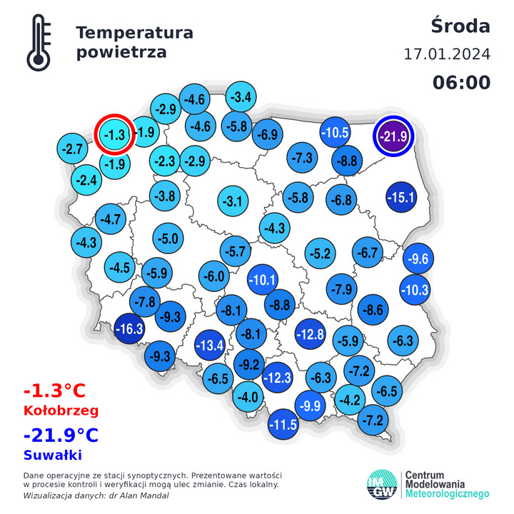 Temperatura powietrza w środę o poranku