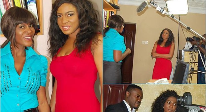 Chika Ike and winner of  'African Diva' reality show, Love Egbules, on set of 'All of Me'