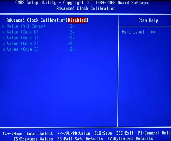 Zakładka Advanced Clock Calibration