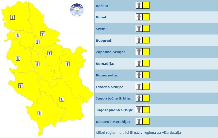 Meteoalarm za subotu - prvi stepen upozorenja na ekstremno visoke temperature
