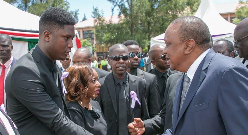 Marco Laboso with President Uhuru Kenyatta during the funeral of the Late Joyce Laboso