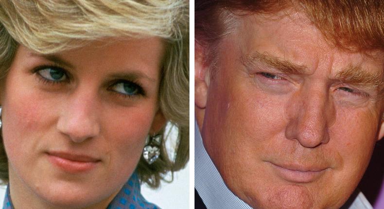 Princess Diana in 1985 (left) and former President Donald Trump in 2005 (right).SGranitz/WireImages/Tim Graham Photo Library via Getty Images