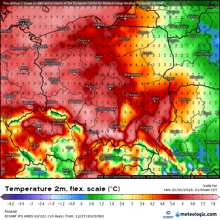 W momencie przywitania Nowego Roku temperatura nie spadnie poniżej 5-7 st. C