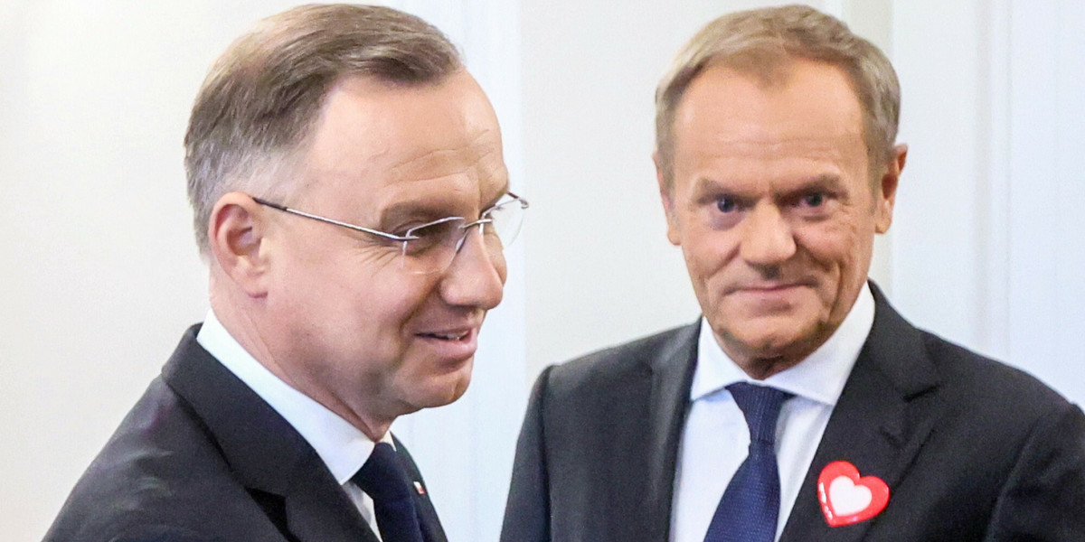 Andrzej Duda i Donald Tusk podczas konsultacji komitetów wyborczych