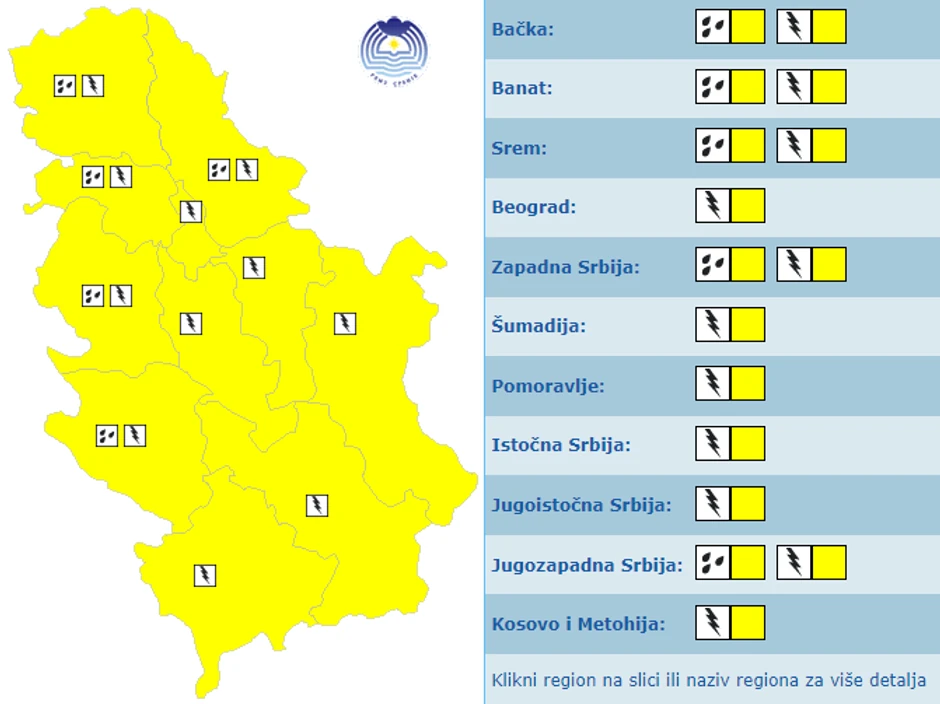 Meteoalarm za utorak, 7 maj