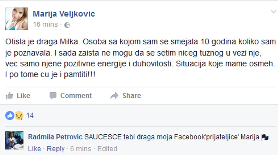 Marija se ovako oprostila od Milke Canić
