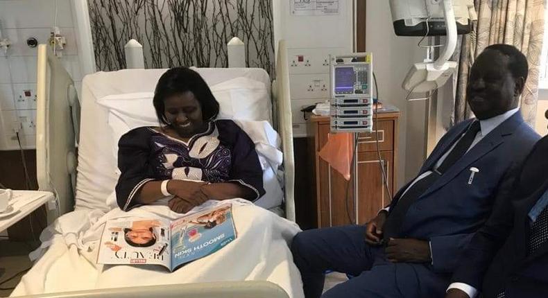 Former PM Raila Odinga visits Bomet Governor Joyce Laboso at London hospital during UK tour. Bomet Governor Joyce Laboso moved from London to India for specialized treatment