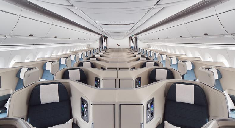 The business class cabin on a Cathay Pacific Airbus A350.Courtesy of Cathay Pacific