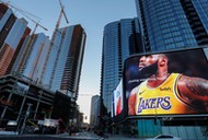 Advertising displays of NBA basketball star LeBron James in downtown Los Angeles