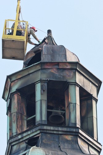 Demontaż kopuły wieży kościoła Katedralnego w Gorzowie Wielkopolskim,